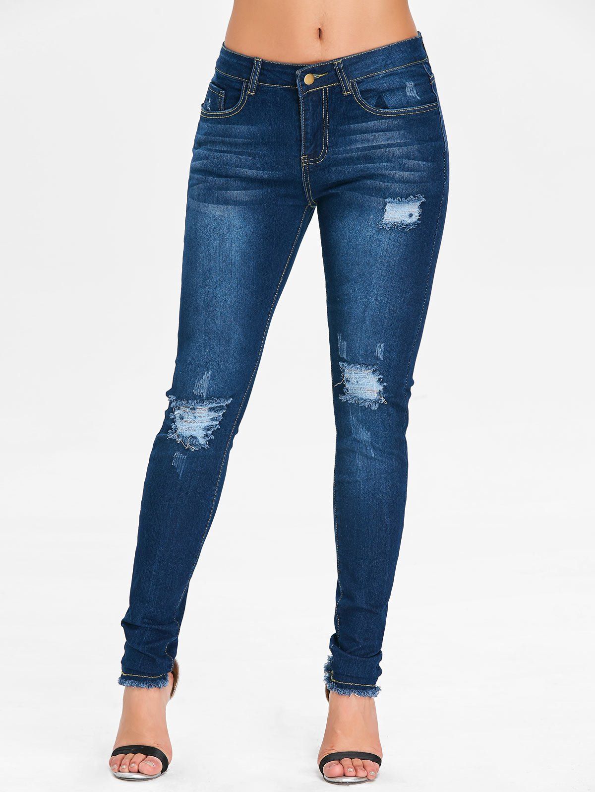 

Mid Rise Ninth Ripped Jeans, Denim dark blue