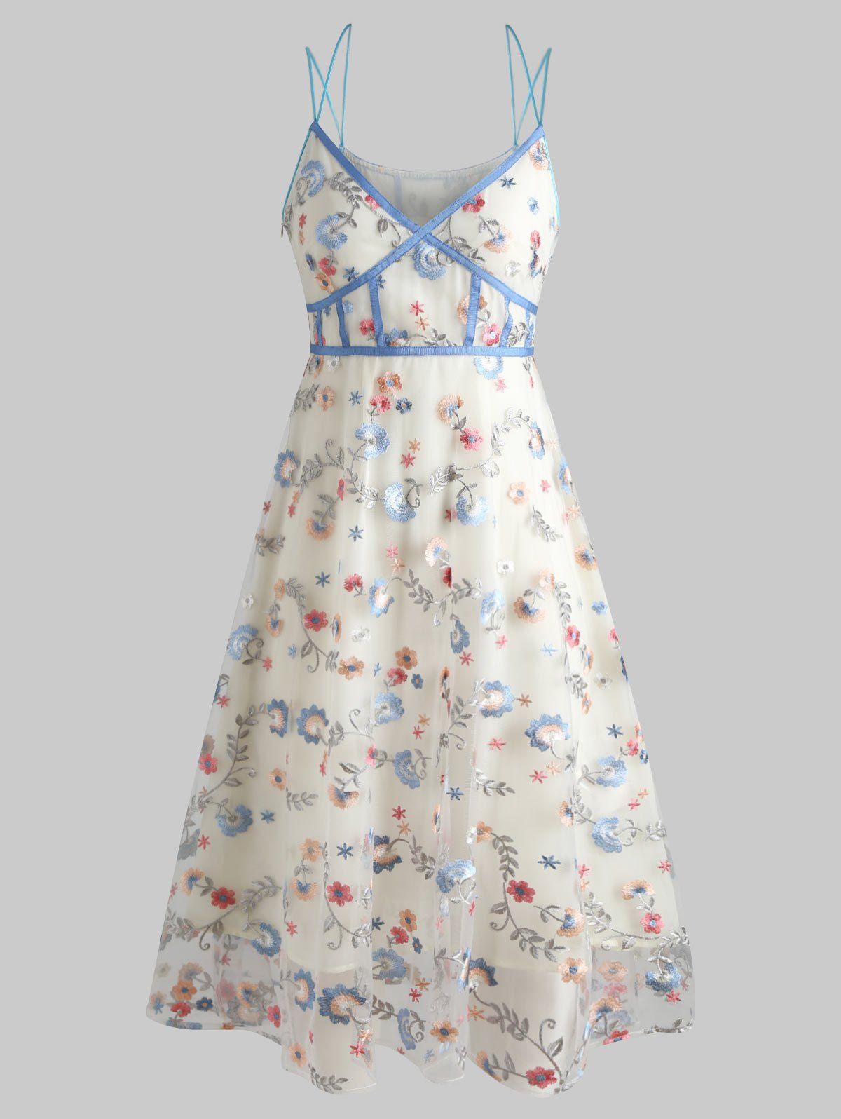 

Strappy Embroidered Empire Waist Dress, Warm white
