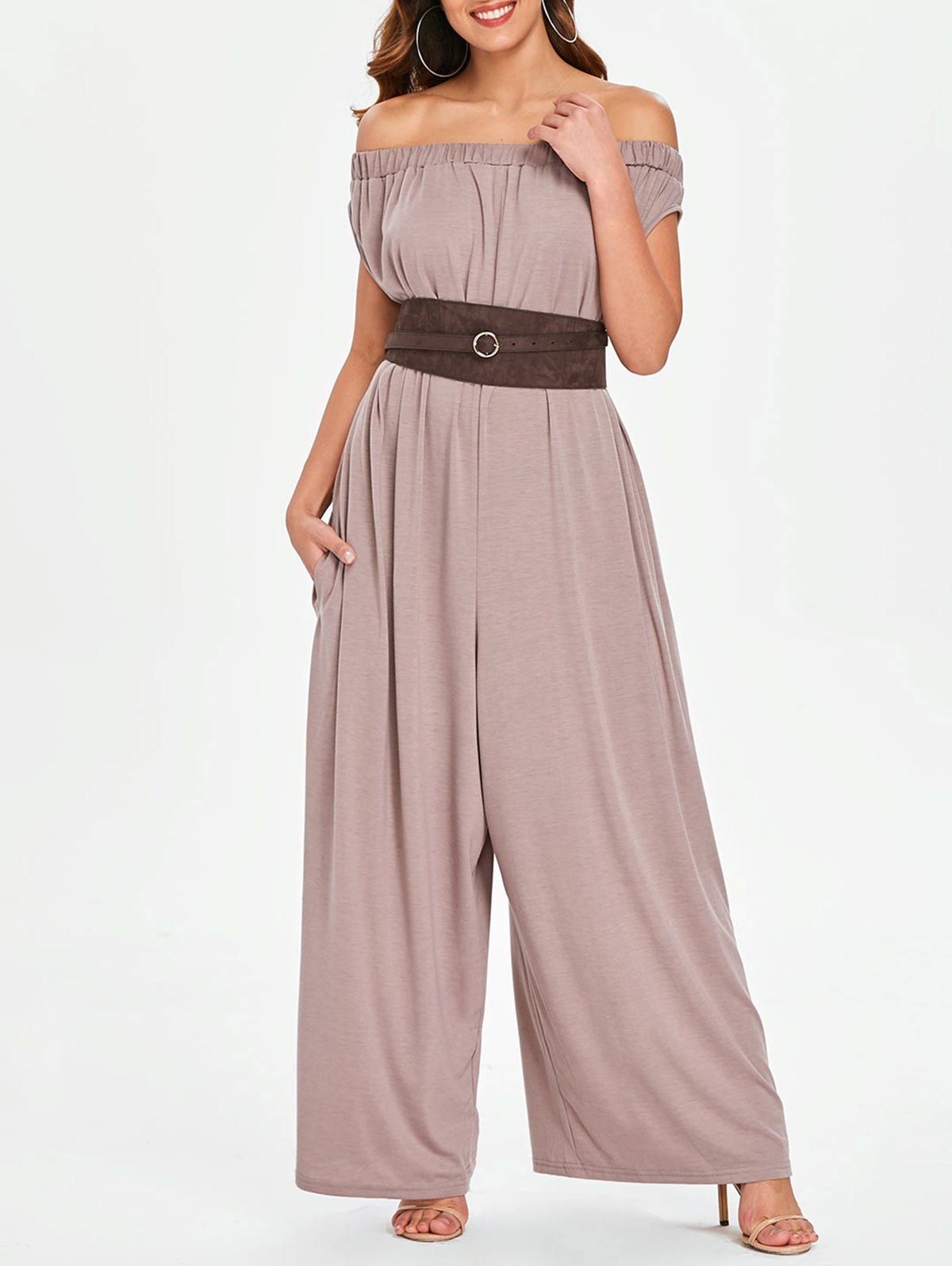 

Short Sleeve Off The Shoulder Jumpsuit, Coffee