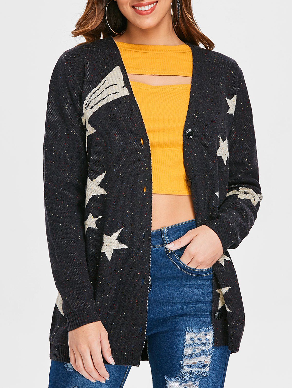 

Star Pattern Button Up Cardigan, Multi