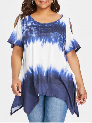 2019 plus size ombre print cold shoulder t shirt