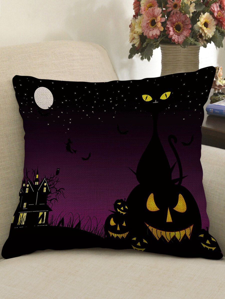 

Halloween Moon Night Print Decorative Linen Sofa Pillowcase, Purple