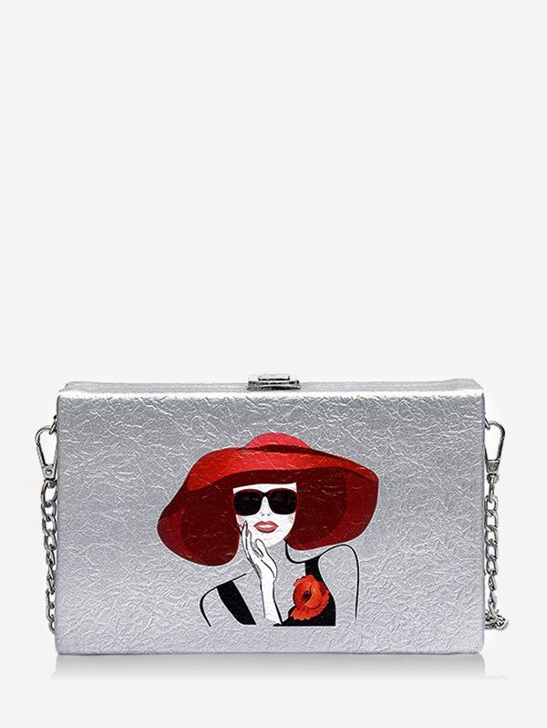 

Box Shaped Fairy Print Chic Crossbody Bag, Silver