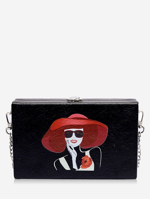 

Box Shaped Fairy Print Chic Crossbody Bag, Black