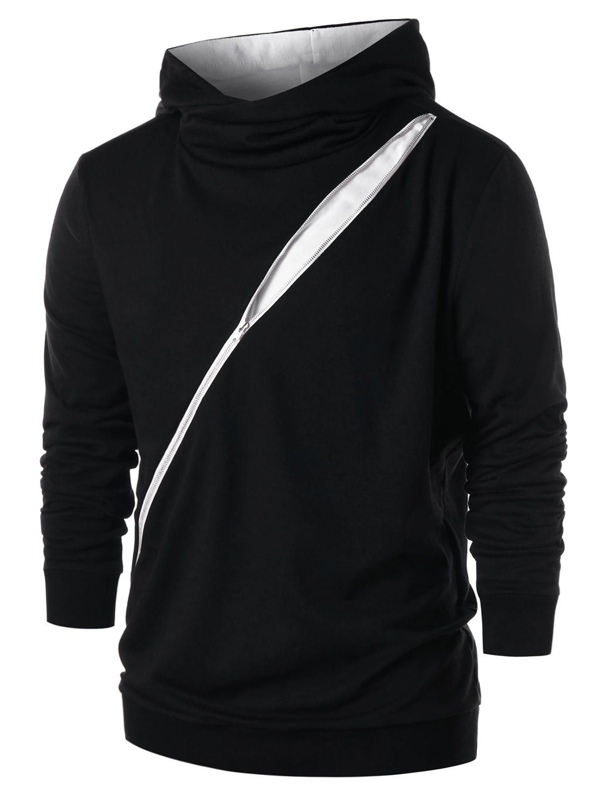 

Zip Embellished Color Block Hoodie, Black