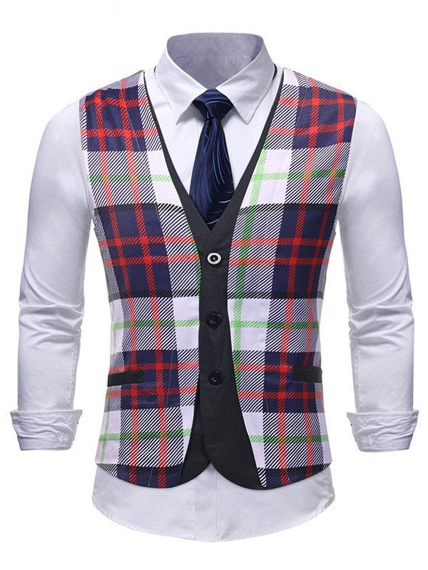 

Slim Fit Tartan Design Vest, Multi