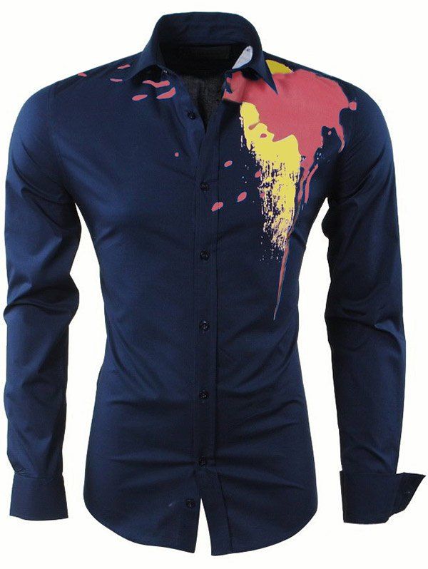 

Colorized Splash Ink Print Shirt, Cadetblue