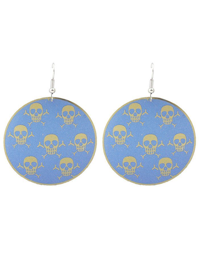 

Skull Round Pendant Earrings, Blue