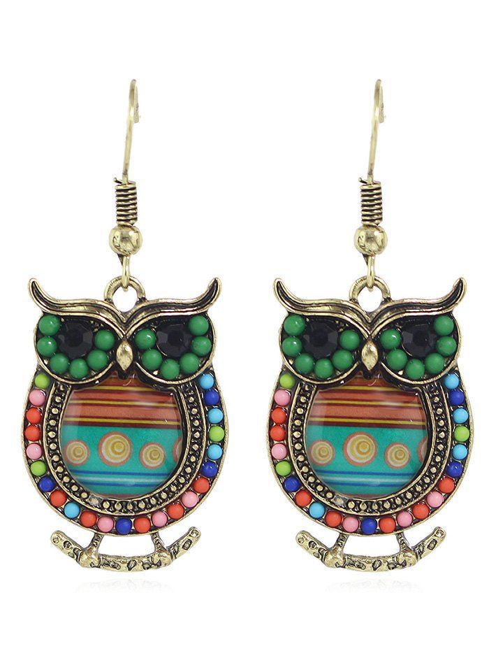 

Boho Owl Shaped Beads Decoration Hook Earrings, Green