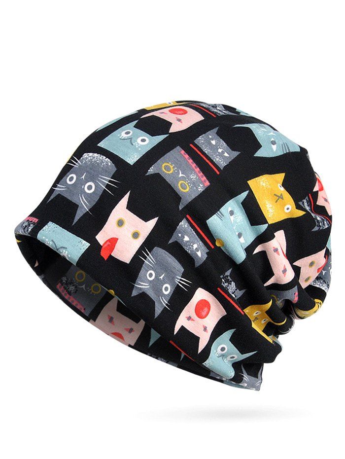 

Naughty Cat Pattern Slouchy Beanie, Black