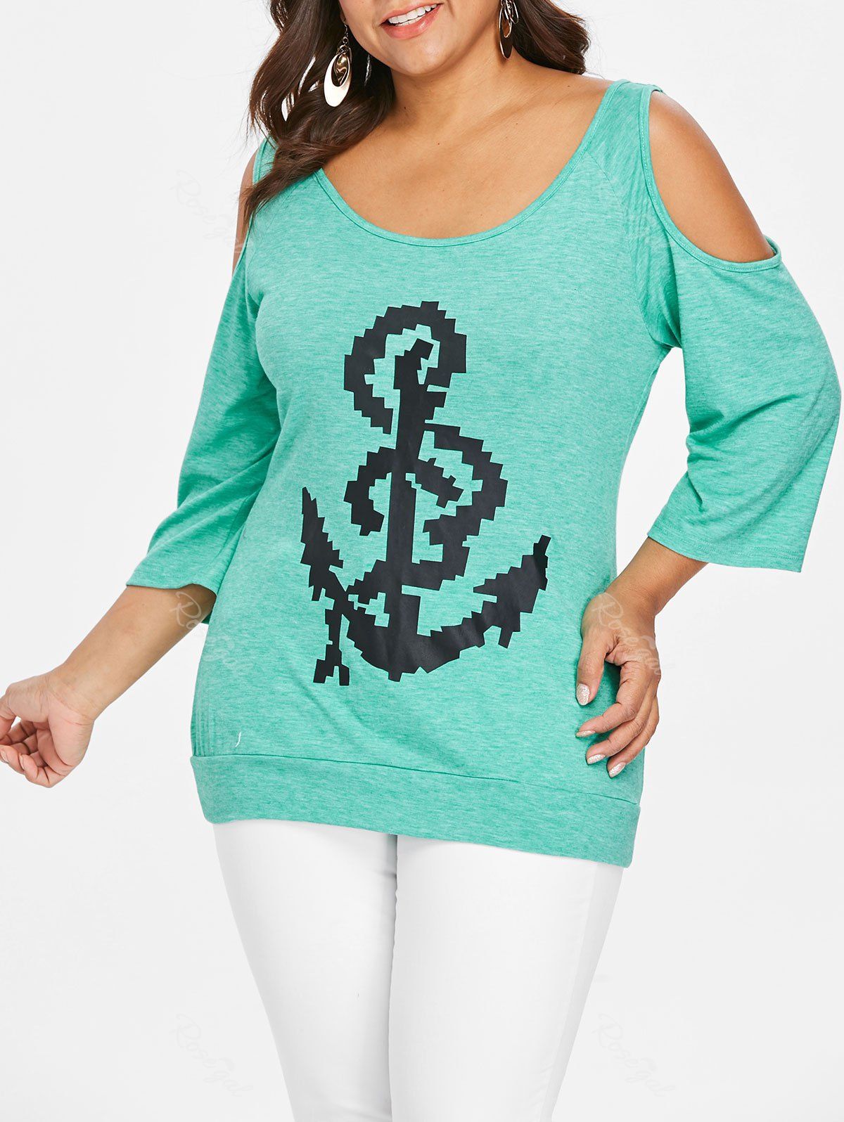 

Rosegal Plus Size Graphic Cold Shoulder T-shirt, Mint green