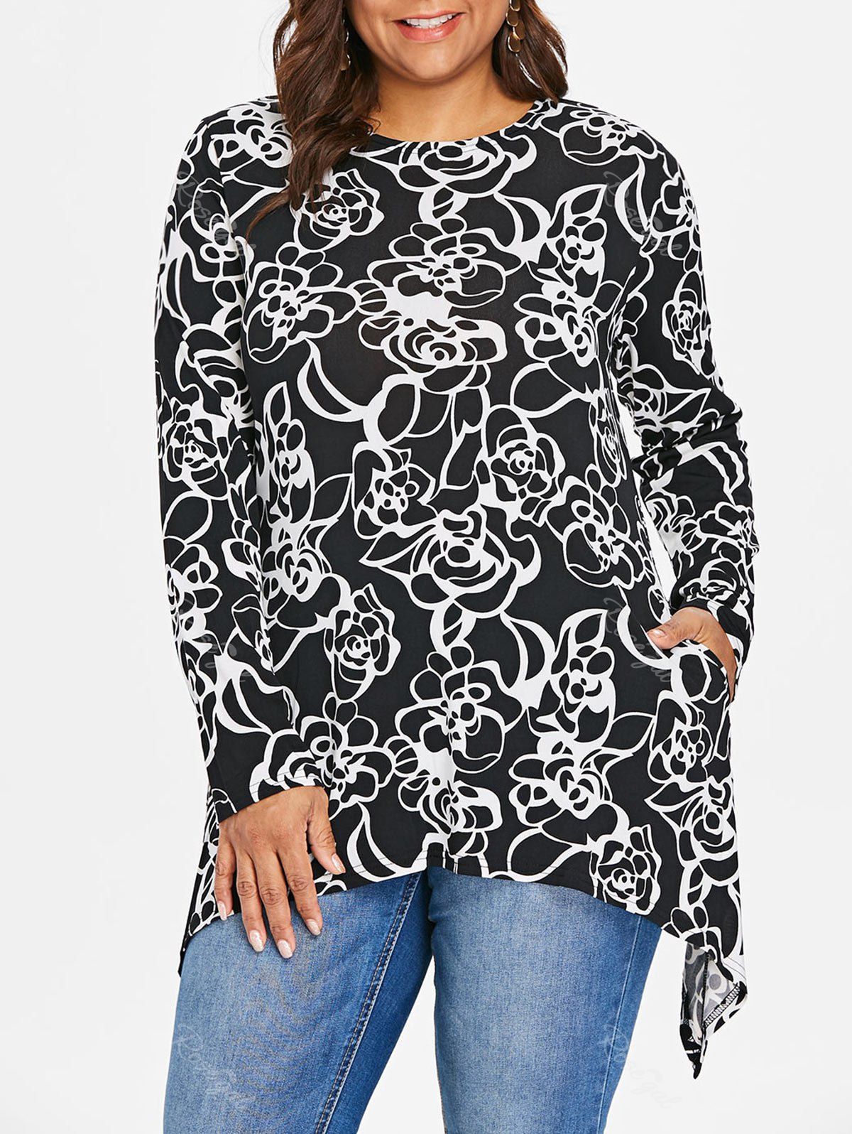 

Plus Size Color Block Asymmetric Top, Black