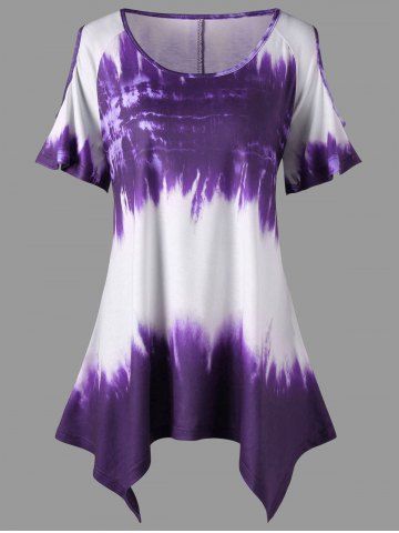 2019 plus size ombre print cold shoulder t shirt