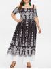 Cold Shoulder Plus Size Ethnic Print Maxi Dress -  