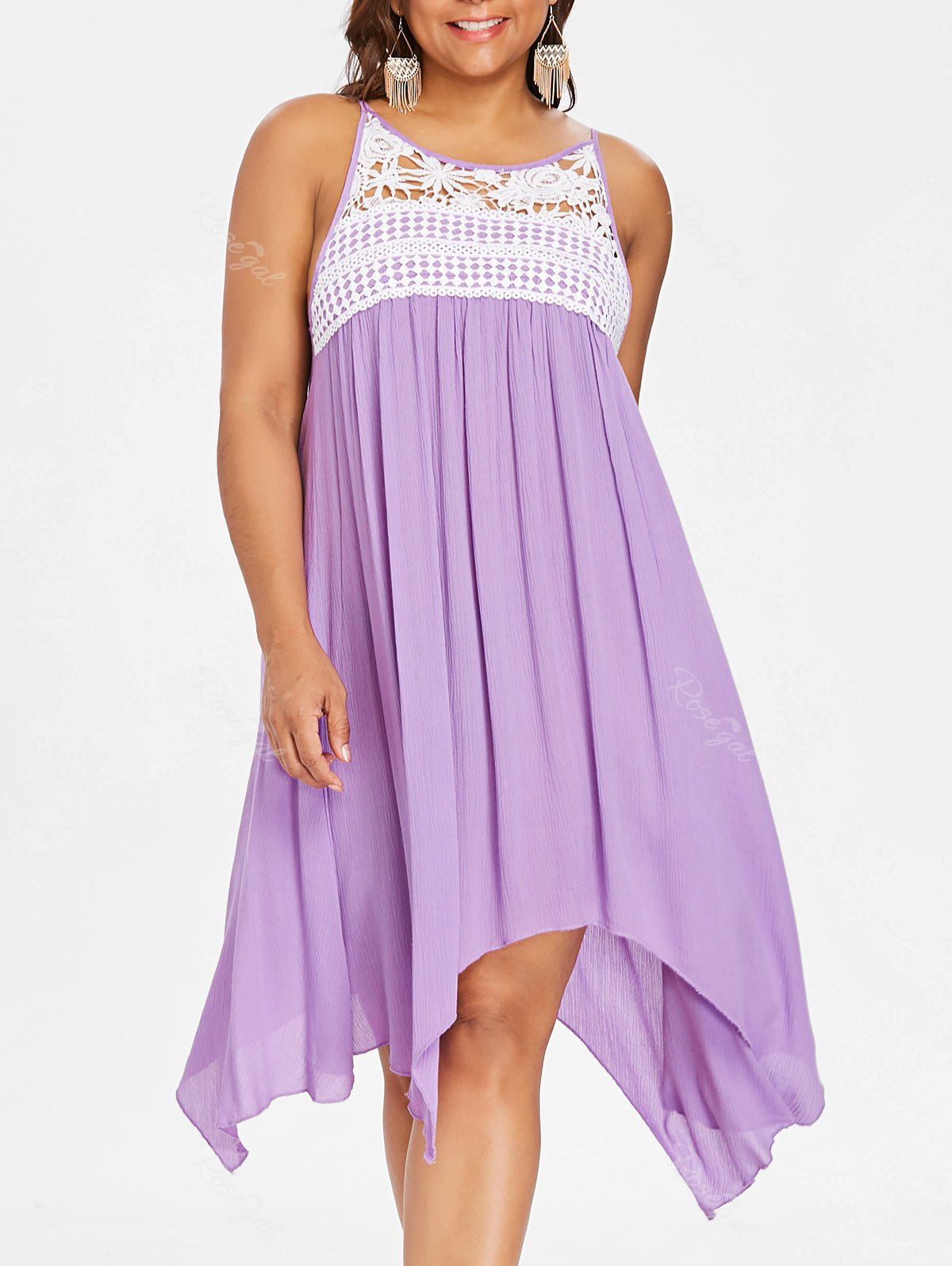 

Lace Panel Plus Size Asymmetrical Slip Dress, Mauve