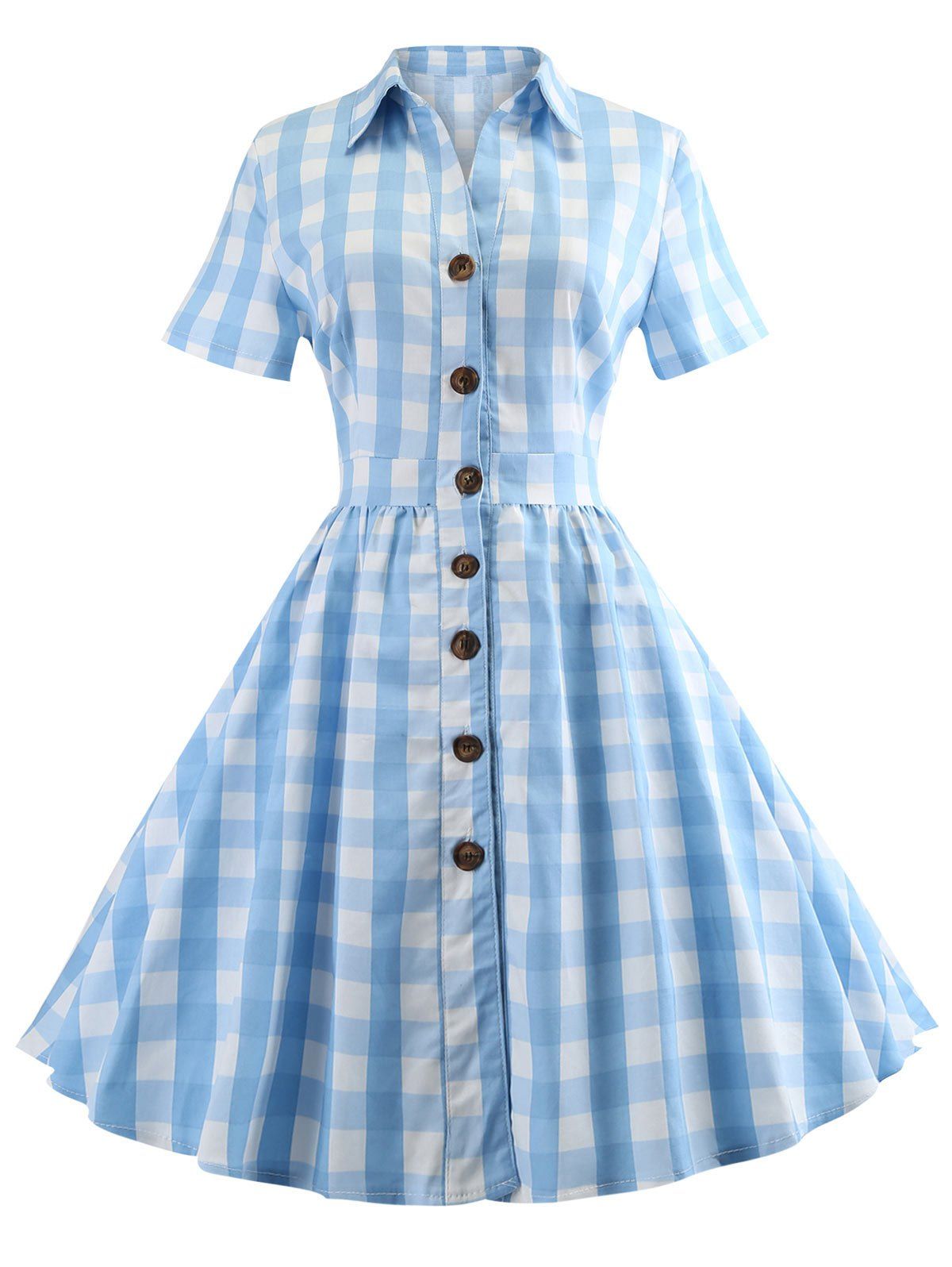 

Button Insert Plaid A Line Dress, Crystal blue