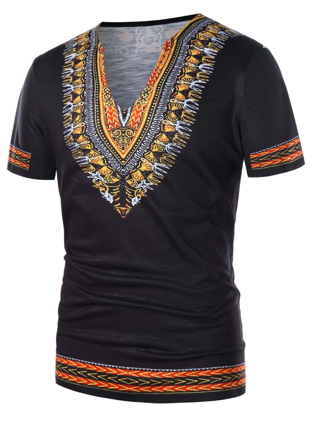 

African Dashiki Split Neck T-shirt, Black