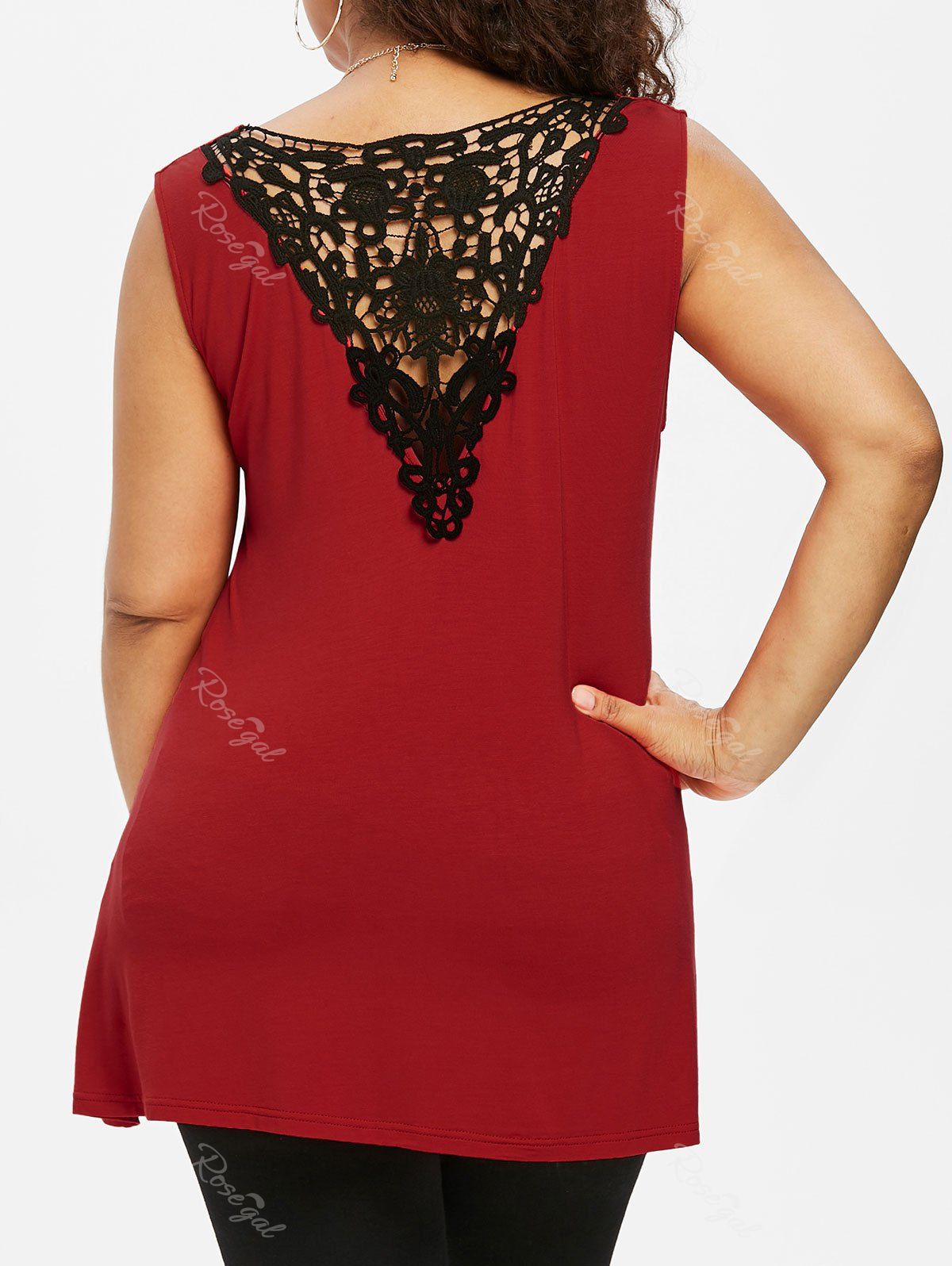 

Twist Front Plus Size Lace Panel Top, Red