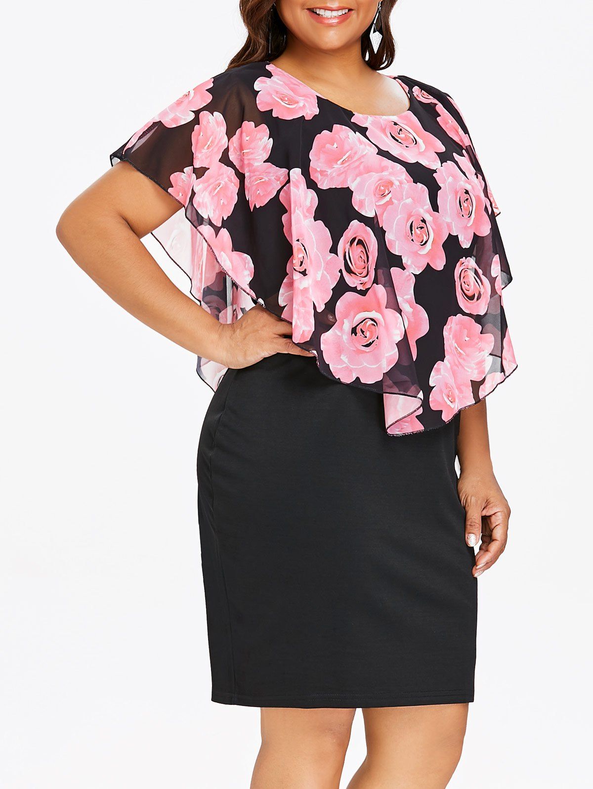 

Plus Size Rose Overlay Dress, Pink