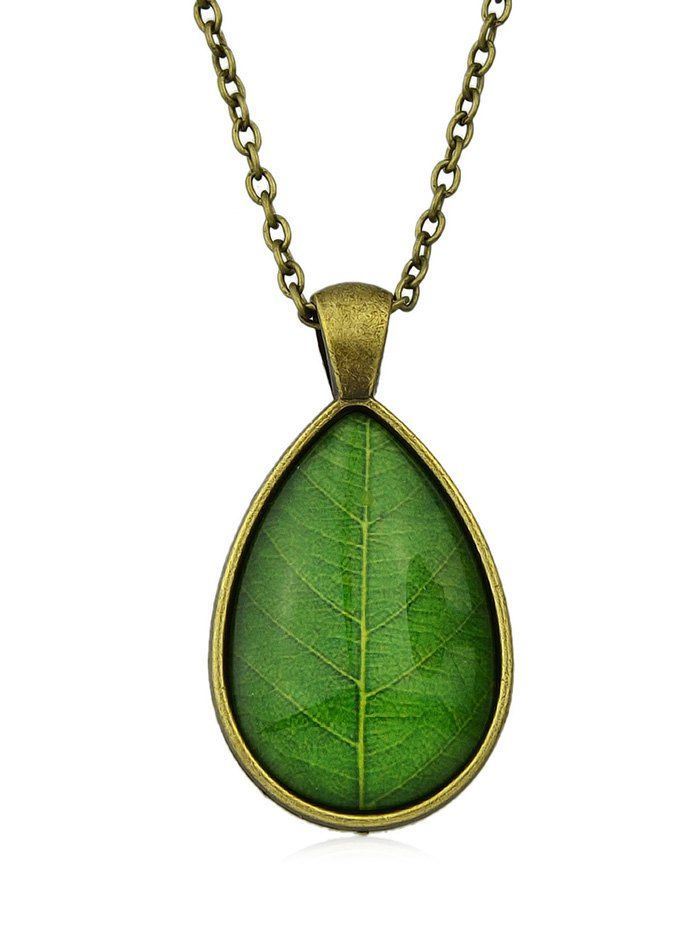 

Leaf Grain Teardrop Shaped Pendant Necklace, Green