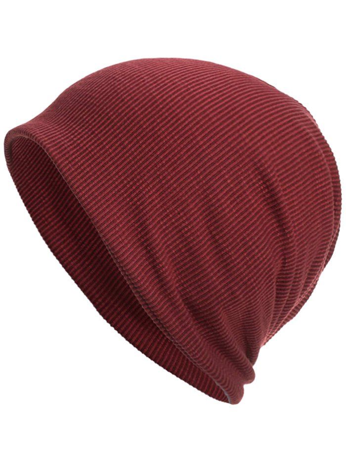 

Soft Vertical Striped Pattern Slouch Beanie, Red wine