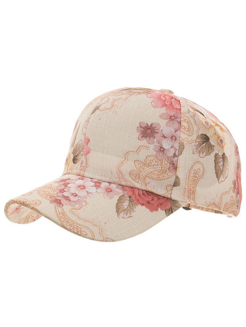 

Flourishing Floral Printed Adjustable Snapback Hat, Beige