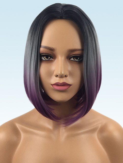 

Short Center Parting Gradient Straight Bob Synthetic Wig, Multi