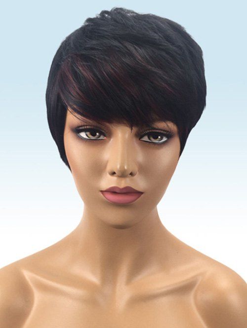 

Short Highlighted Side Bang Straight Synthetic Wig, Multi