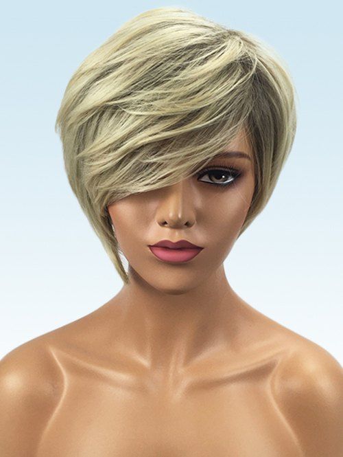 

Short Side Bang Layer Straight Synthetic Wig, Multi