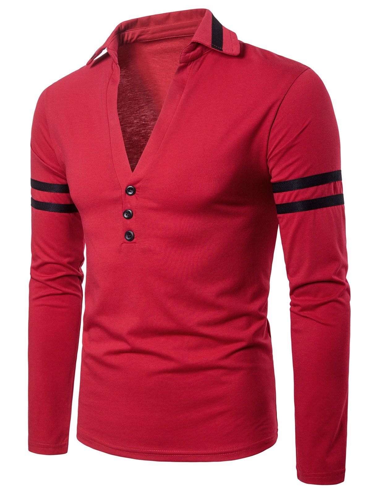 

Long Sleeve Deep V Striped Tee, Red
