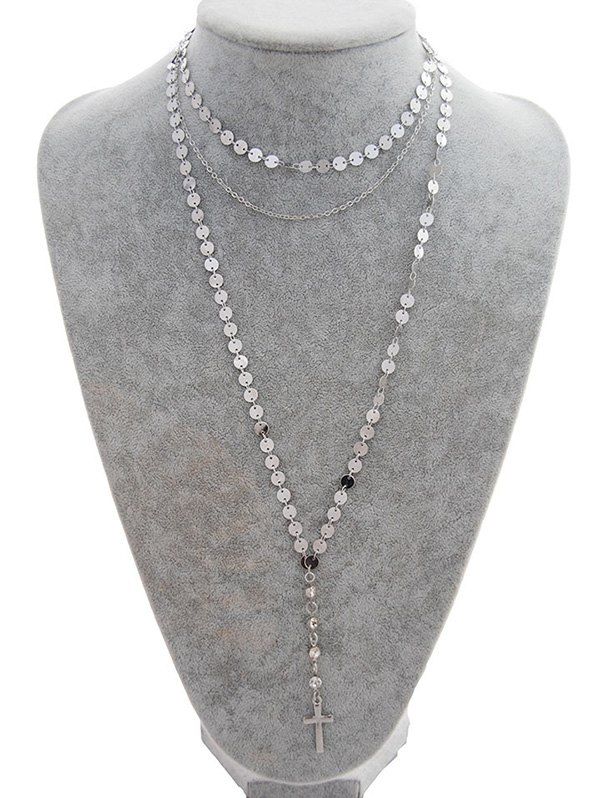 

Rhinestone Sequins Latin Cross Multi Layers Necklace, Silver