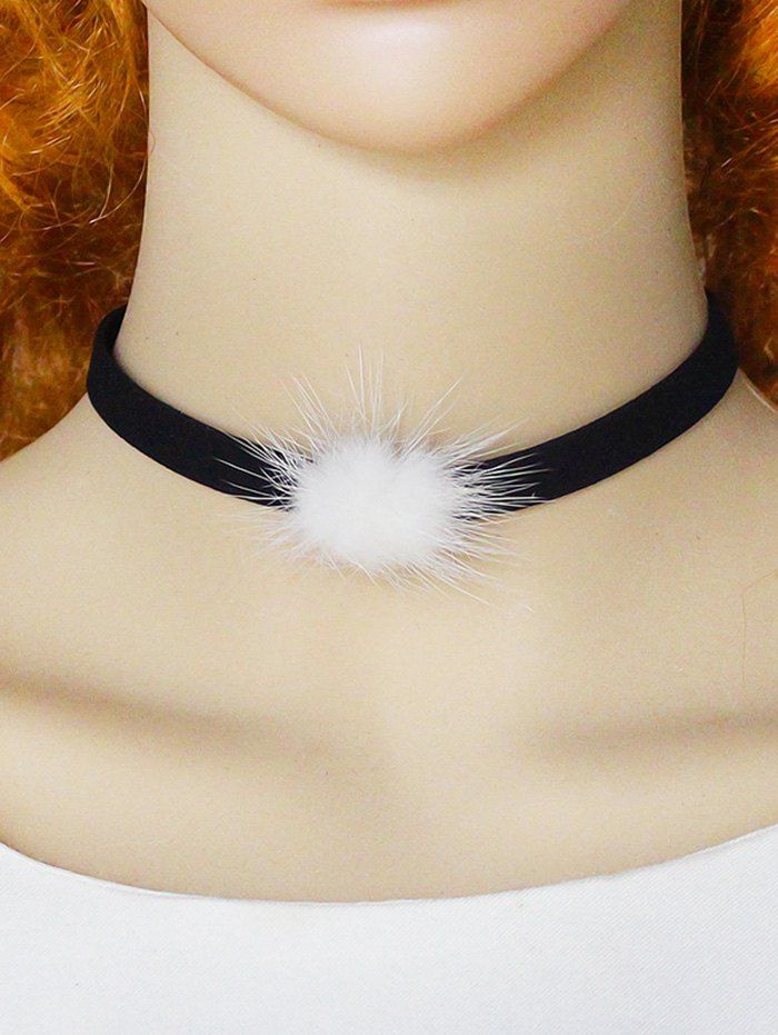 

Fur Ball Suede Choker Necklace, White