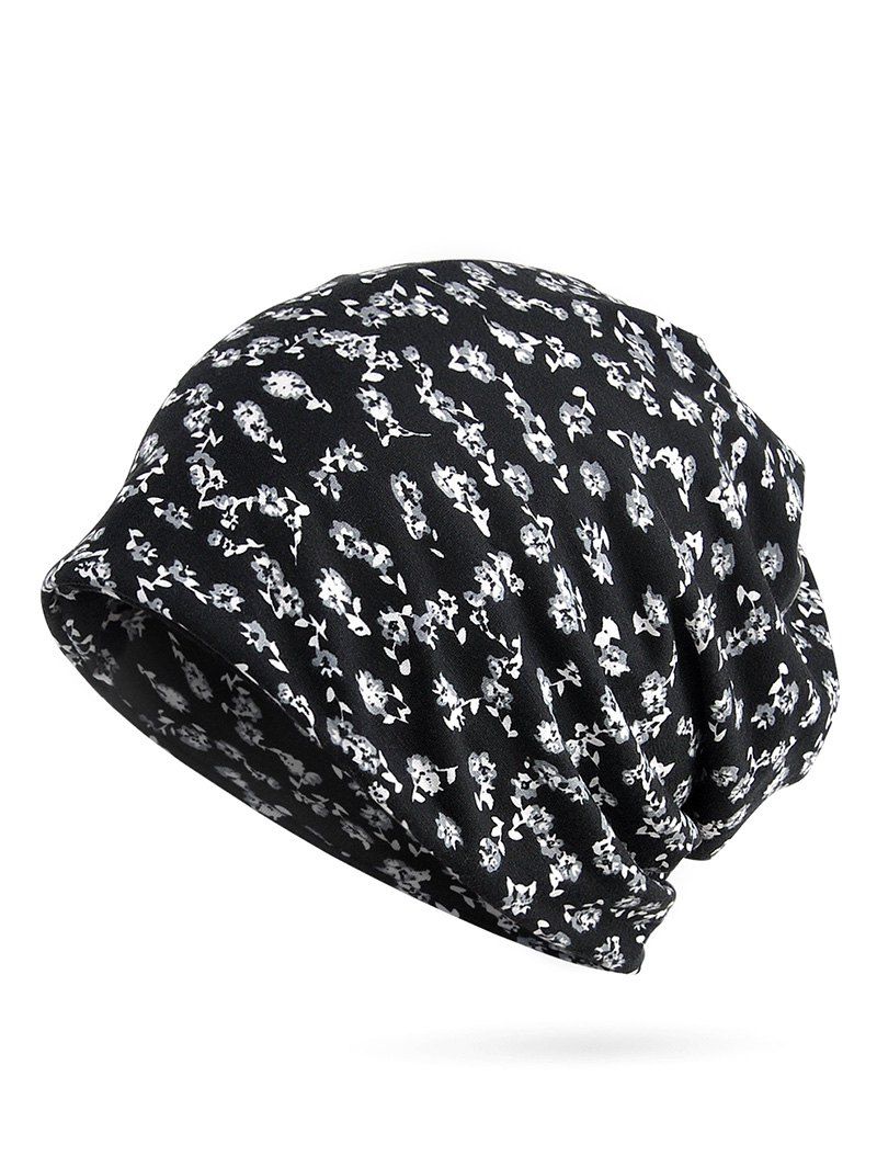 

Flourishing Flowers Printed Slouch Beanie, Black