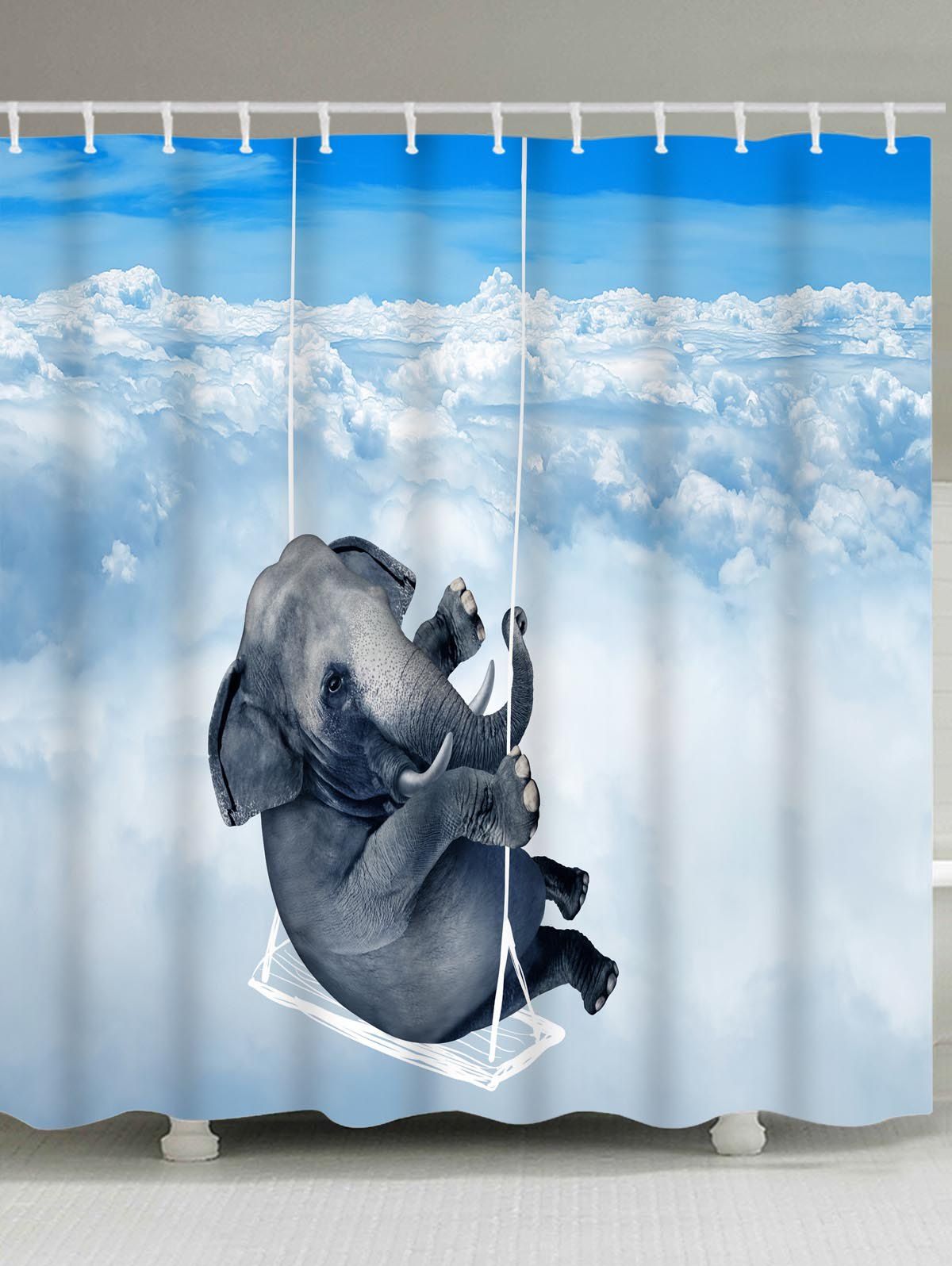 

Elephant Swing Print Waterproof Bathroom Shower Curtain, Multi