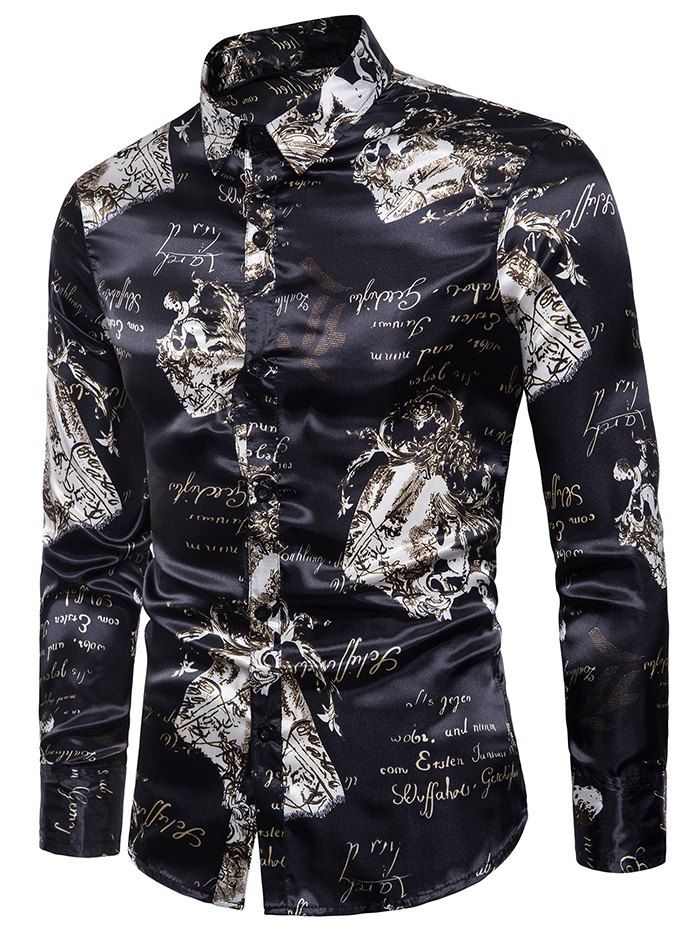 

Letter Statue Print Button Up Shirt, Multi
