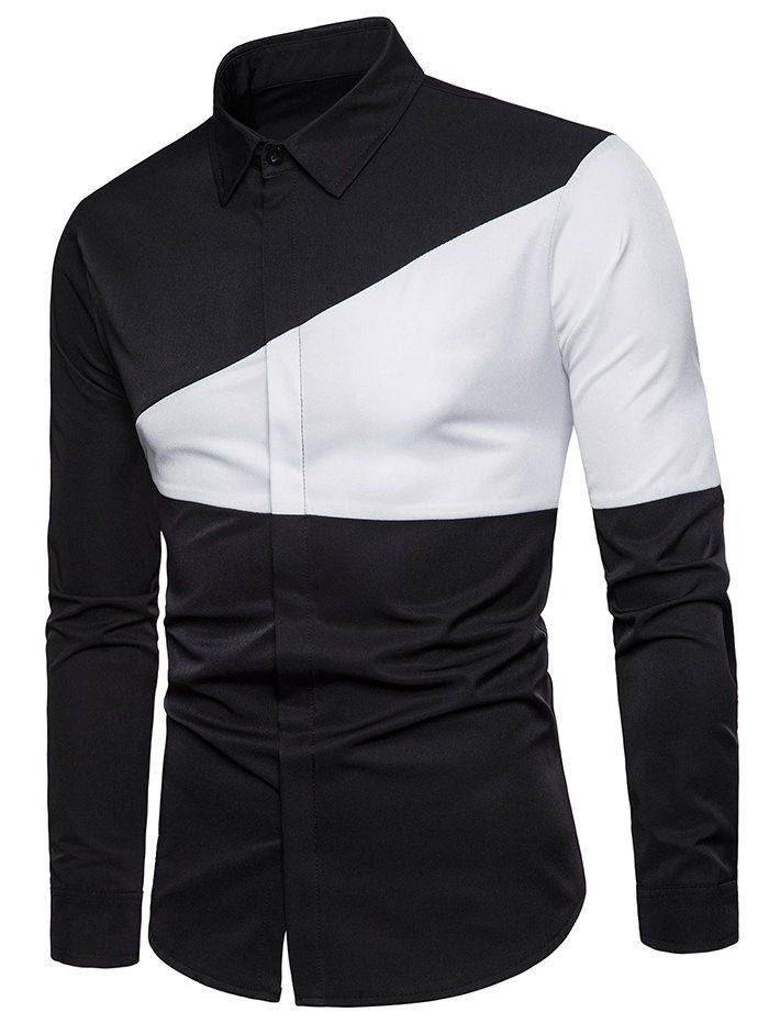 

Casual Color Block Long Sleeve Shirt, Black