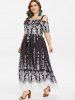 Cold Shoulder Plus Size Ethnic Print Maxi Dress -  