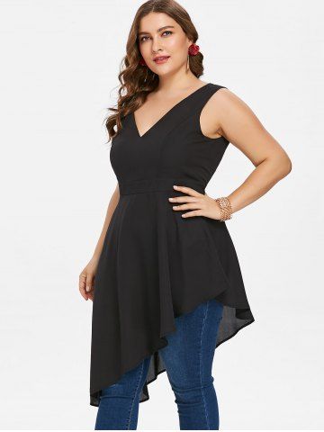 

Plus Size Asymmetrical Straps Flowy Top, Black