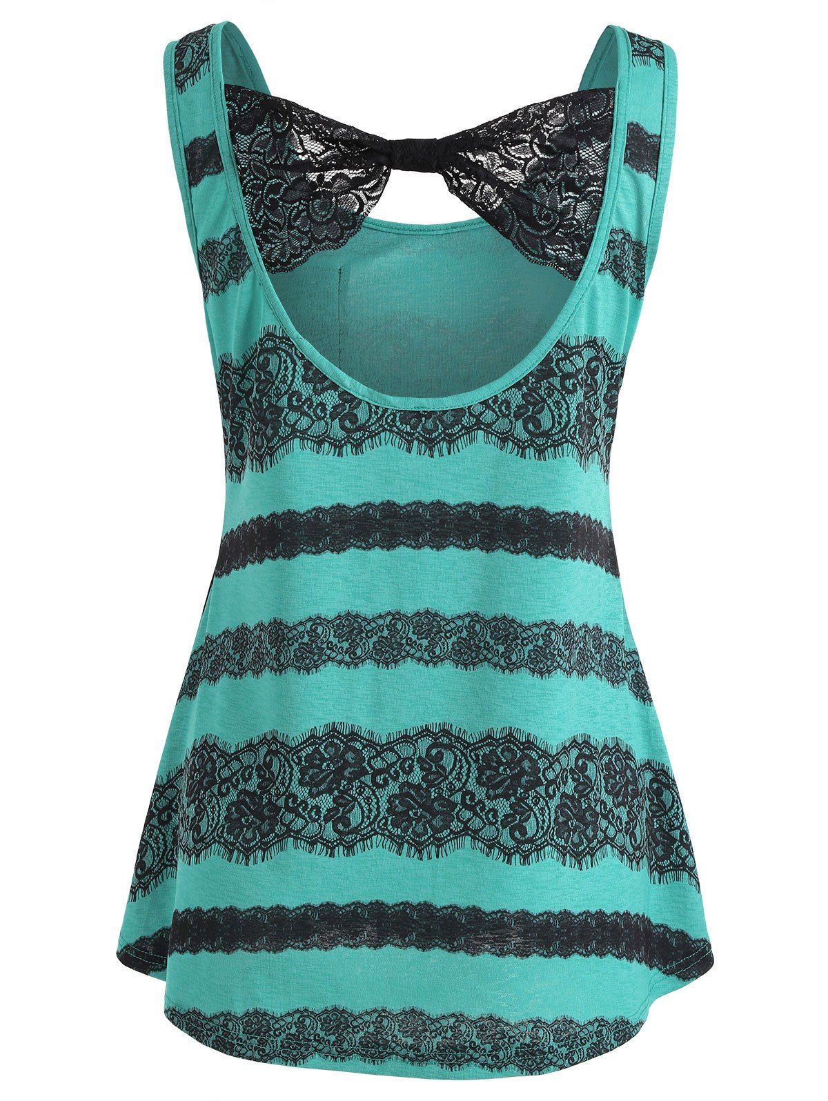 

Lace Print Open Back Tank Top, Greenish blue