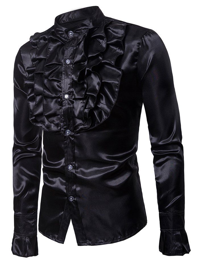 

Button Up Floral Ruffled Shirt, Black