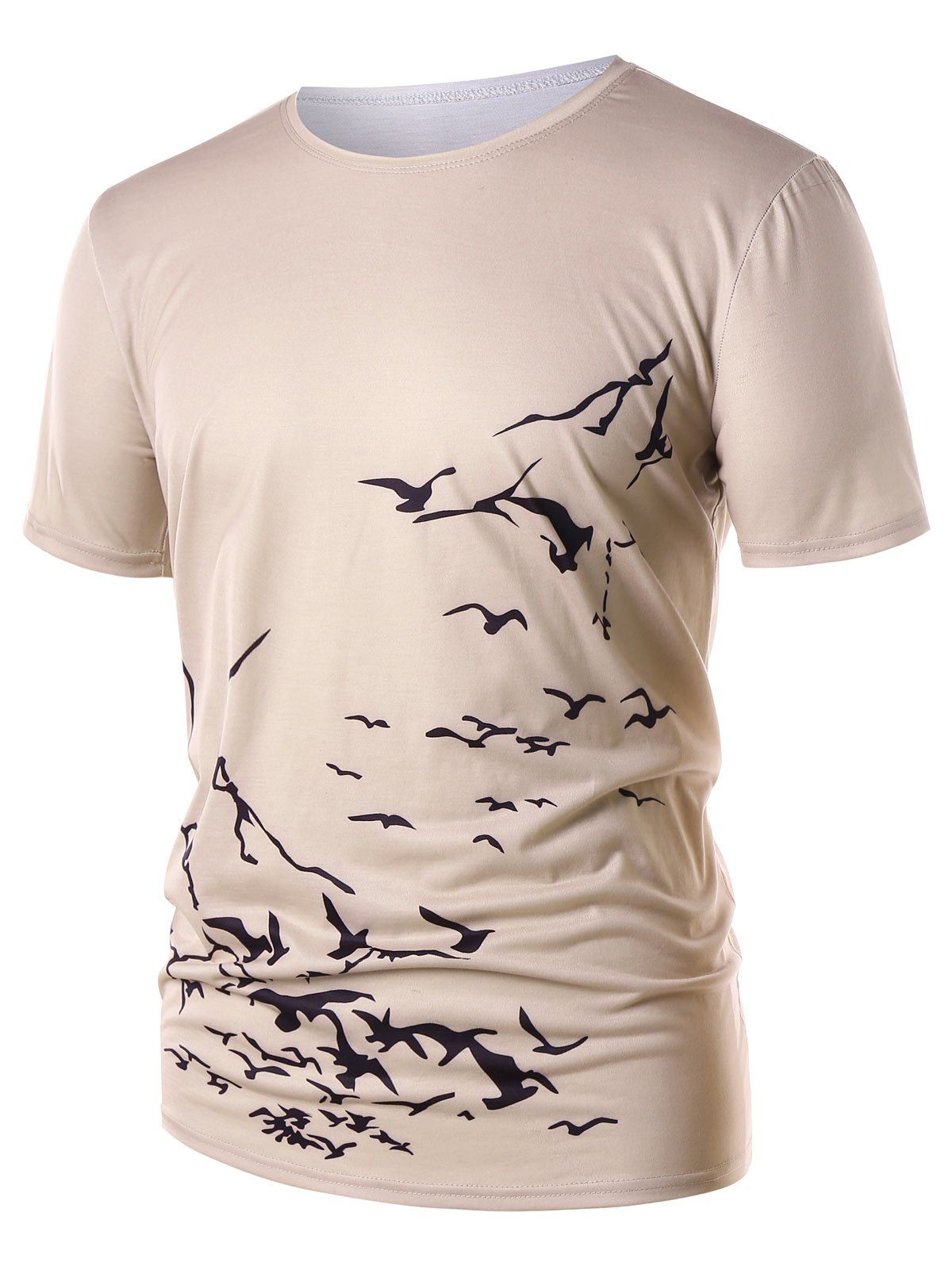 

Flying Birds Print Round Neck T-shirt, Blanched almond