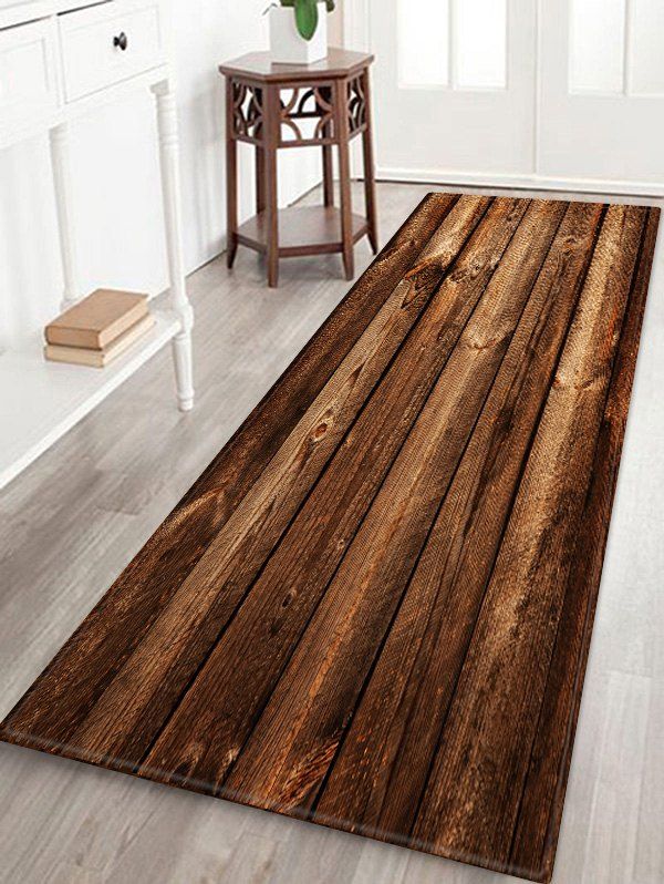 

Wooden Printed Water Absorption Area Rug, Deep brown