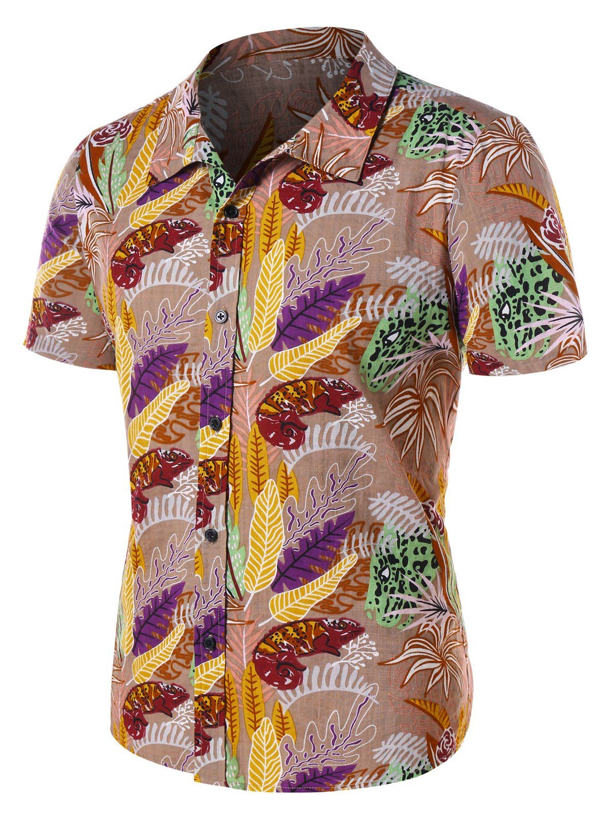 

Leaves and Animal Print Button Up Shirt, School bus yellow