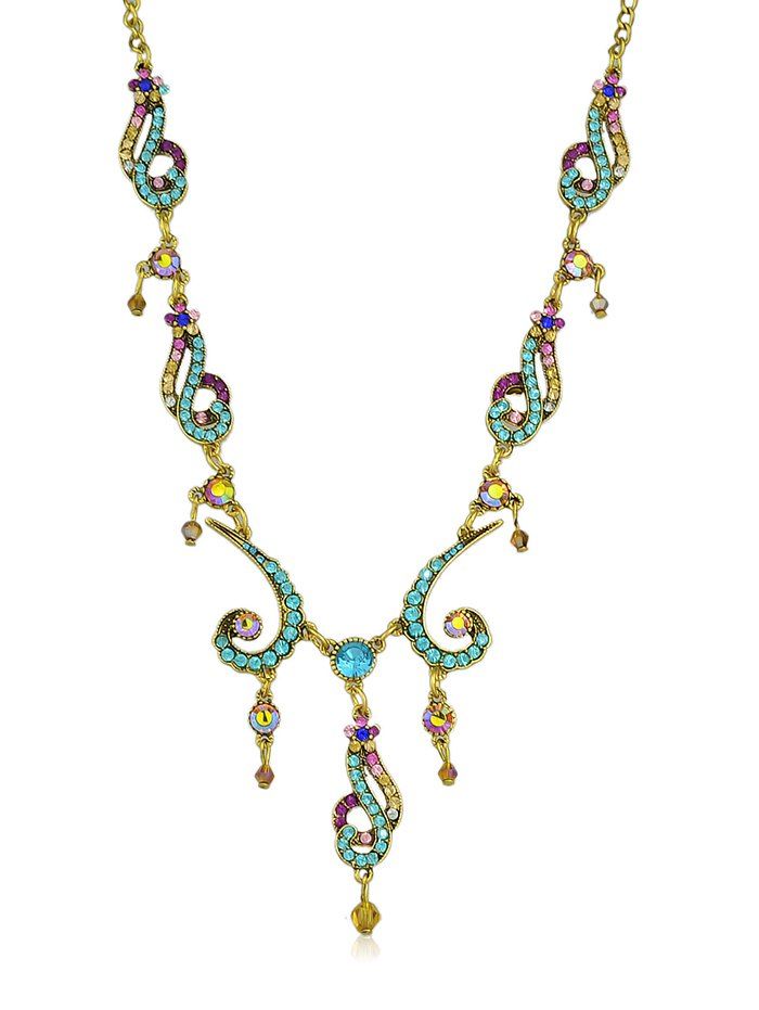 

Rhinestone Tree Branches Pendant Chain Necklace, Blue