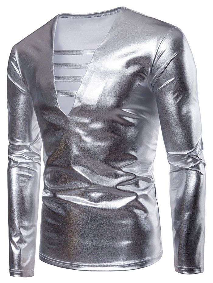 

Nightclub Style Metallic Shiny T-shirt, Silver