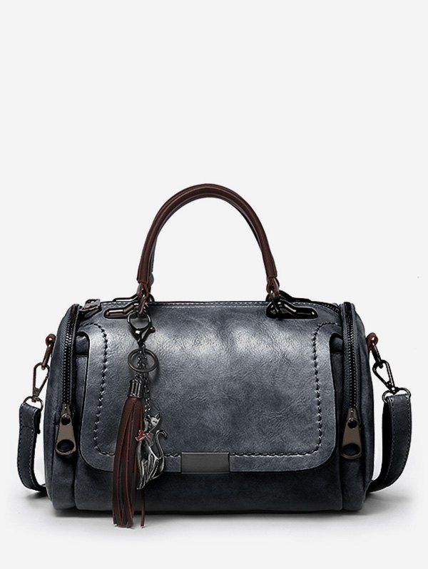 

Practical PU Leather Minimalist Tassel Tote Bag, Black