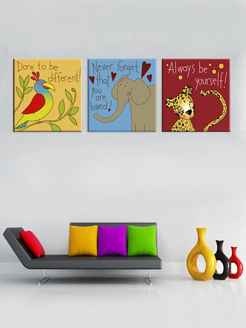 

Cute Tiger Elephant Bird Print Unframed Canvas Prints, Multi