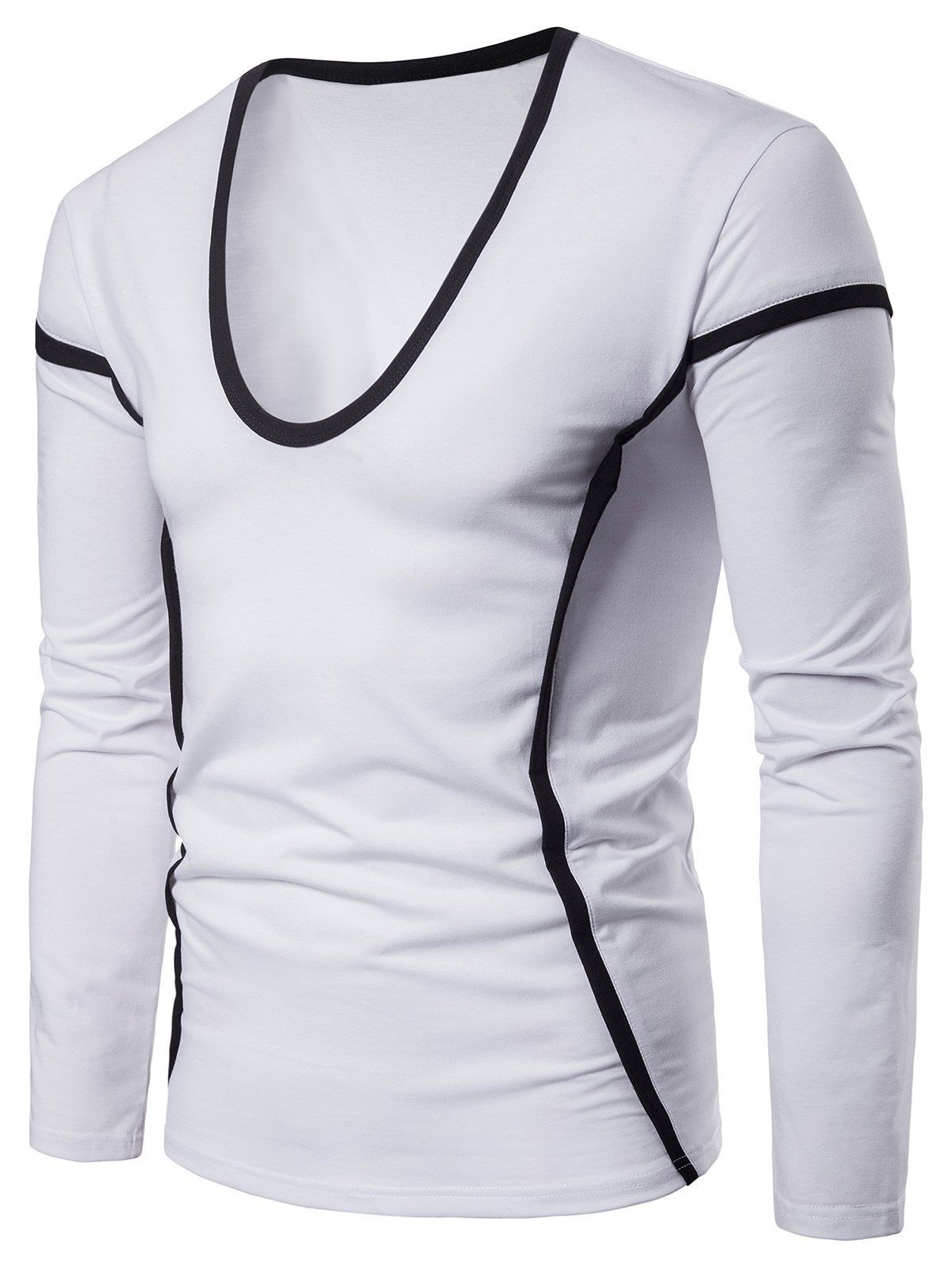 

Contrast Color Seam Detail Long Sleeve Casual T-shirt, White