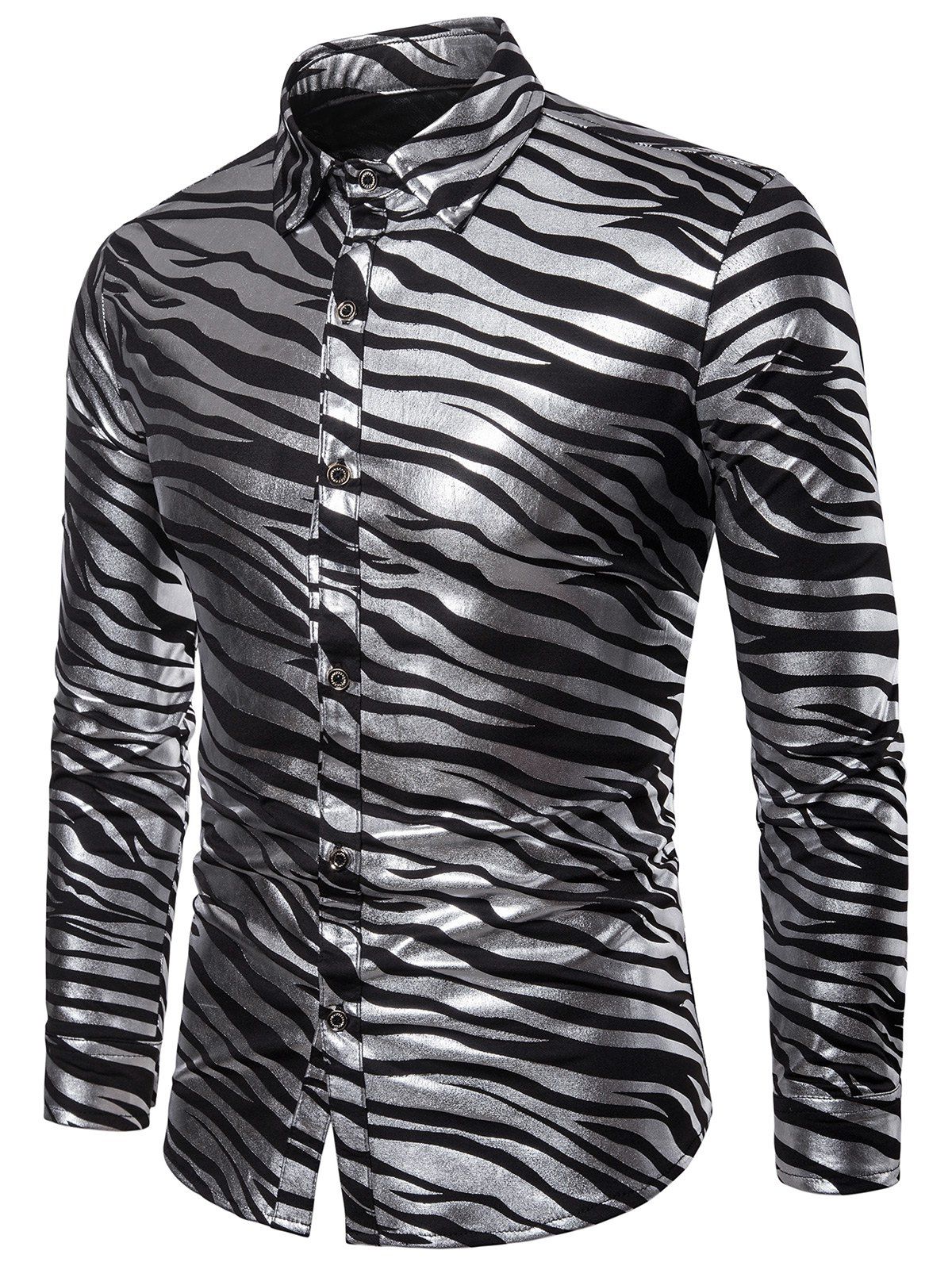 

Casual Shiny Zebra Print Polo T-shirt, Black