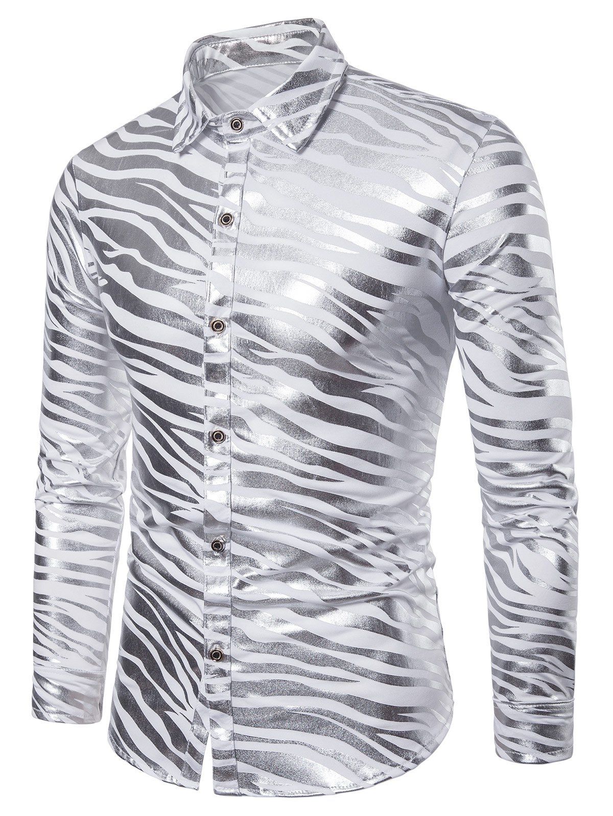 

Casual Shiny Zebra Print Polo T-shirt, Silver